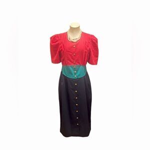 Vintage Leslie Fay Color Block Button-Up Dress - Timeless Style